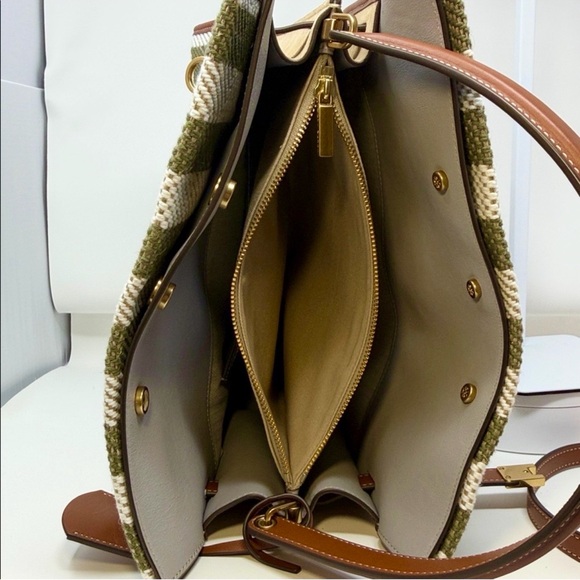 Tory Burch Lee Radziwill NWT Striped Cotton and Linen Twill Double Bag - Picture 8 of 16